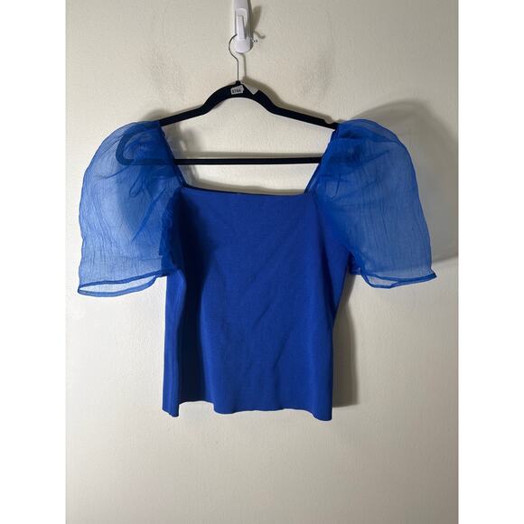 Endless Rose Tops - Endless Rose Cobalt Blue Mixed Media Puff Sleeve Top Sz L